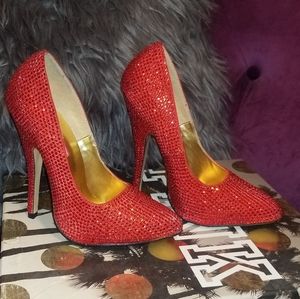 Bordello Red Rhinestone Pumps